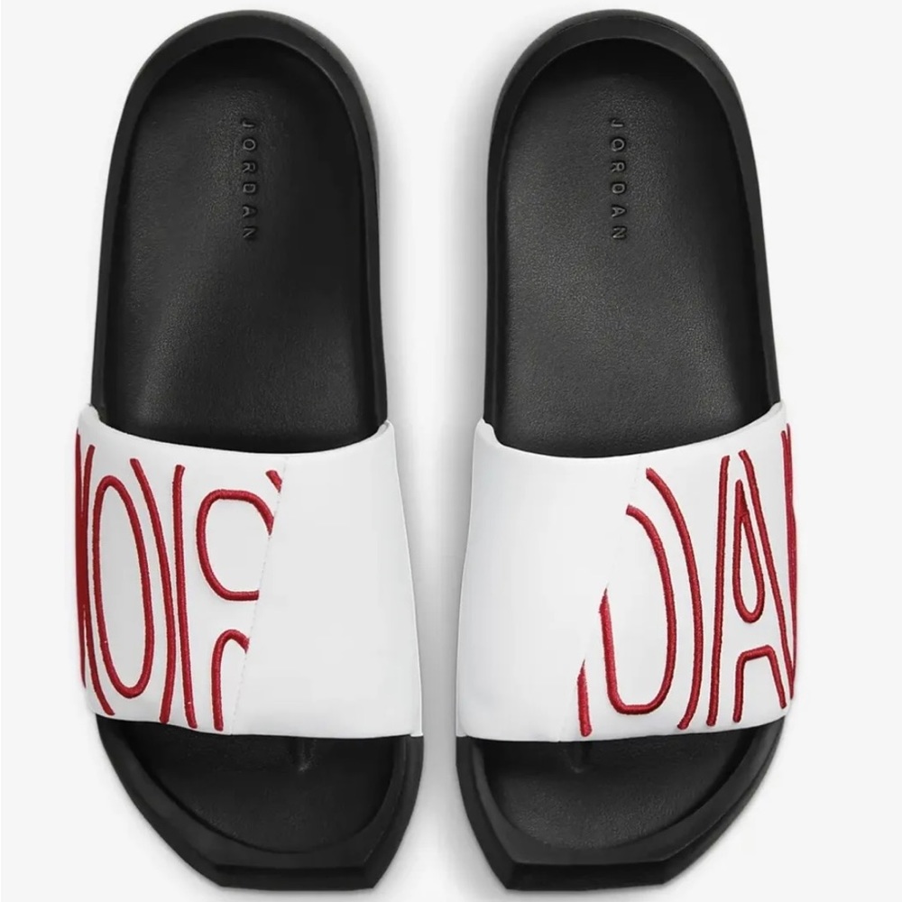 JORDAN NOLA SLIDE WOMEN SIZE 6 WHITE BLACK GYM RED